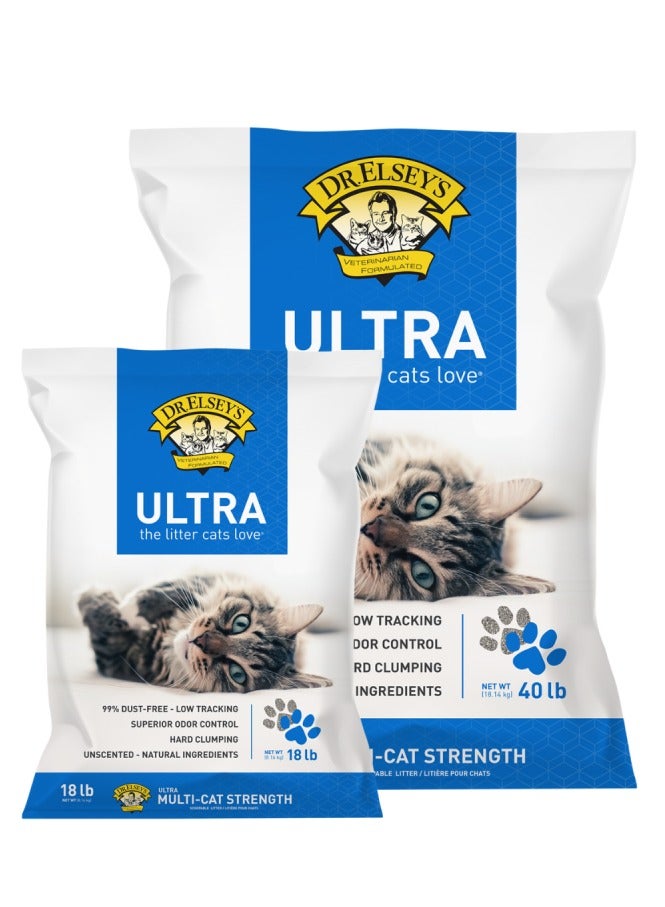 دي آر. إلسي رمل القطط الطيني المتكتل فائق النعومة من دكتور إلسي، منتج متعدد القطط - الأحجام: أكياس بوزن 18 رطلاً و 40 رطلاً. - Image 1